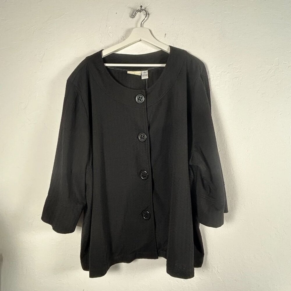 Jara Womens Black Button-Front 3/4 Sleeve Top Size 5X Casual Lightweight New